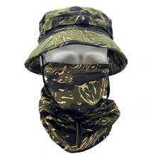 British SAS Short Brim Boonie Hat MC Dark Night Tactical Camouflage Sun Protection Hat Outdoor Hiking Sunshade Round Edge Bucket Hat (Hat And Mask ) - Multicolor - View 15