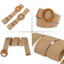 Women's Belt Elastic Stretch Waistband Woven Leather Tip Silver Buckle Straps - Khaki - View 5
