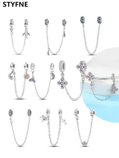 STYFNE 1 pieza Collar con cadena con cuentas con forma de cruz y flor que brilla en la oscuridad con patrón de sol, luna y estrella, adecuado para pulseras DIY, joyería de mujer, accesorios diarios, pequeño regalo