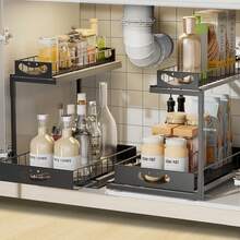 Under Sink Organizer And Storage – 2 Tier Slide-Out Pull-Out Cabinet Organizer Shelf With Metal Sliding Drawers For Kitchen, Bathroom, Pantry, Closet Cabinet Organization Rack