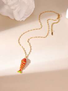 GEREIT 1pc Natural Stone Gold Fish Pendant Necklace For Women, Suitable For Daily Wear And Beach Vacation