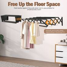 Black 42-80CM Wall Mounted Clothes Drying Rack, Foldable Wall Mount Laundry Drying Rack Folding Indoor, Drying Rack Clothing Collapsible, Retractable Towel Rack, Space Saver With 7 Drying Rods - one-size - View 3