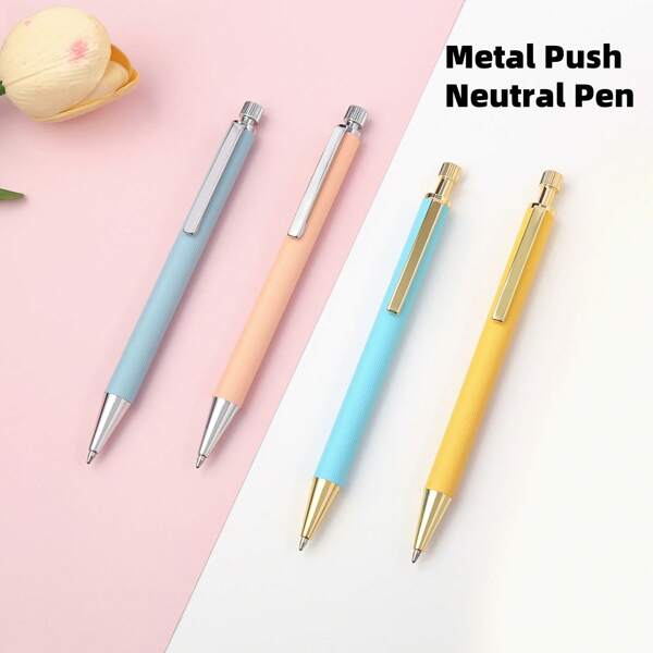 1pc Metal Push Button Ballpoint Pen, High-Quality Round Pen, Hot Selling In Europe And America, Suitable For Students, Teachers, Office, Back To School Essential Stationery