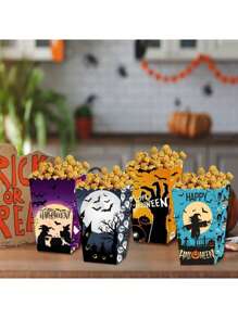 24/4 件万圣节蝙蝠和幽灵图案爆米花纸盒、血迹图案炸薯条盒、万圣节装饰性零食盒、万圣节派对中心装饰物、粉色蜘蛛网图案糖果盒、礼品盒，适用于万圣节派对、家居和厨房装饰以及烘焙用品 - 彩色 - 查看 4