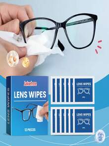 1 Pack (12 Pieces) Lens Cleaning Wipes: Convenient Portable Cleaning Cloth For Glasses, Smudges, And Blurred Vision. Effectively Removes Watermarks And Grease From Lenses. Can Also Be Used On Devices Such As Smartphones, Cameras, And Computer Screens.