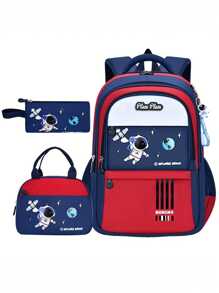 3 件套宇航员印花背包套装，大容量多隔层设计，拉链开合，可调节透气肩带，防滑背垫，适合初中和高中学生，男女通用背包，返校礼物