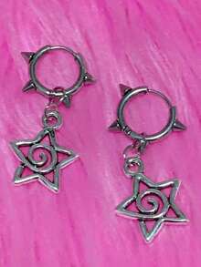 1pc Gothic Punk Style Rivet Swirl Star Earrings, Fashionable Cute Earrings For Women - Silver - View 2
