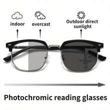 Fashion Progressive Reading Glasses With Color-Changing Effect, Suitable For Both Men And Women | Metal Square Reading Glasses With Presbyopia Correction - Vàng - Xem 2