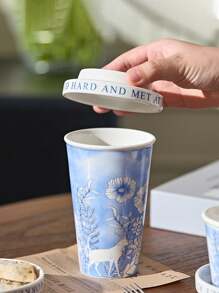 1 pieza Juego de taza de café de cerámica vintage azul y blanco, taza con asa de alta gama y exquisita, taza de oficina de gran capacidad, taza con asa de cerámica de la serie de gatos azul y blanco con tapa, taza para leche y té