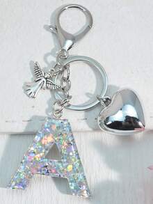 1pc Silver Heart Letter Keychain, Back To School, Resin Keyring Pendant, Fashion Accessory, A-Z Car Accessories Cute Goth Y2k Halloween Accessories Teachers Day Christmas Gift Ideas Bag Accessories Lanyards With Id Holder Car Accessories Bag Charms Car Friend Sister - Silver - View 1