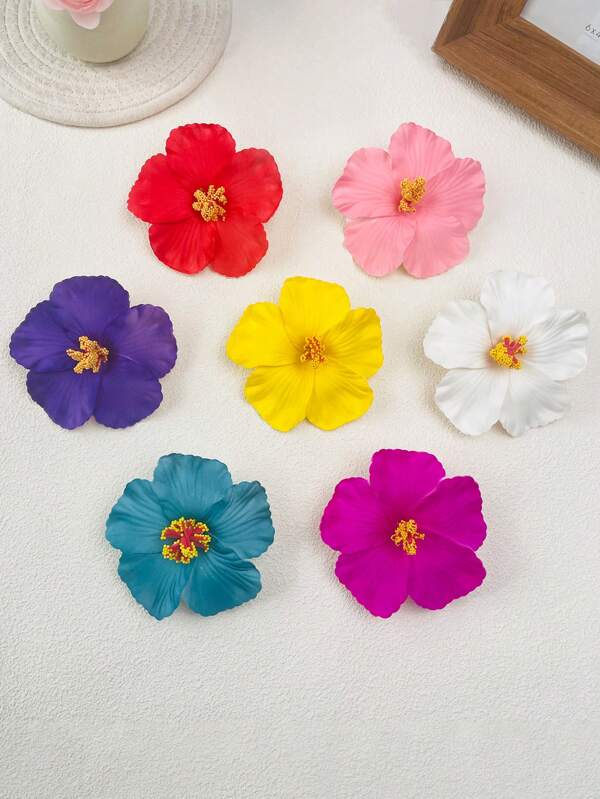 7pcs-Hawaiian Flower Hair Clips For Women Plumeria Hibiscus Hair Clip Artificial Flower Clips For Vacation Beach Party,Bohemian Style Fabric Hairpin Set, Elegant Solid Color Flower Hairpins, Hibiscus Flower Hair Accessories For Women, Claw Clips, Hair Claws, Hair Slide, Hair Barrettes, School Stuff