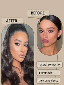 棕色渐变马尾假发片，柔韧环绕式波浪马尾假发片，长款合成假发片，适合女性和女孩使用 - 彩色 - 查看 8