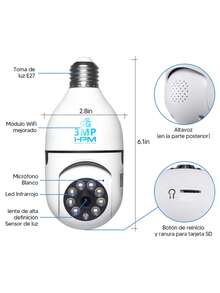 Bombilla LED Wifi Cámara Seguridad HD Foco 360° Exterior/Interior+Socket Color Blanco 1080p visión nocturna incluida camera - Tipo de Enchufe A USA (110-127V) - Ver 8