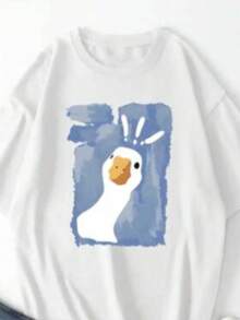 Camiseta holgada con gráfico de dibujos animados, blusas gráficas playeras para mujeres - Blanco - Ver 1