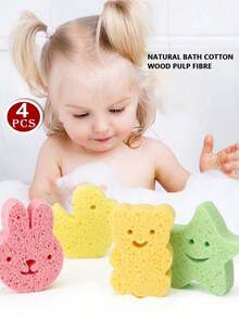 Kids Bath Sponge, Cartoon Soft Scrub Towel, Baby Bath Shower Sponge, Wood Pulp Material, Lather Easily