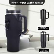 40 盎司可调节肩带便携式水瓶架，与 兼容，适用于 40/30 盎司带手柄的玻璃杯，配有可调节肩带，适合徒步旅行、露营、商务旅行和办公室工作