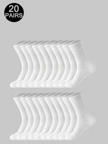 6双/10双/20双装黑白加厚男士冬季运动袜，时尚休闲户外运动袜，压缩膝袜，商务休闲度假中筒袜，秋季款