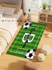 1pc Creative Green Anti-Slip Durable Football Field Printed Customizable Name Doormat, Fashionable & Versatile Entryway Mat, Suitable As Gift For Football Fan Friends - Green - View 2