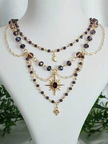 Chic Celestrialcore Grunge Necklace With Star Of Sirius Pandent Grunge Fairycore Necklace Cottagecore Necklace For Women Girls Y2K Jewelry Gift For Her - Vàng - Xem 6