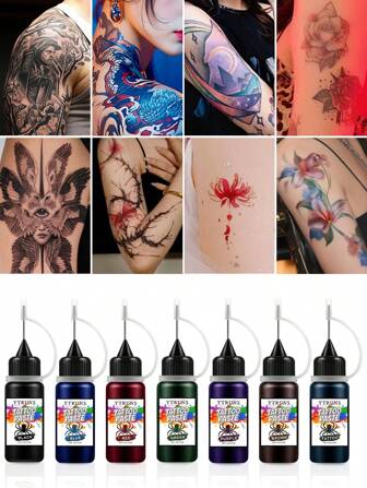 Ytruns 7-Color Temporary Tattoo Paste, Waterproof & Quick-Drying, Painted Body Makeup For Parties & Holidays, Suitable For Men & Women, Easy To Apply & Remove