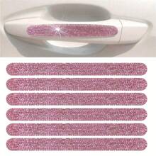 6-Piece Set Of Pink And White Car Exterior Door Handle Protective Cover - Shiny Crystal Sticker! Add A Touch Of Decoration To Your Car!
