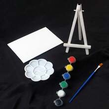 Mini Canvas Painting Set, Includes Palette, Brushes, Canvas Panels And Easel. Suitable For Oil, Acrylic, Acrylic Watercolor, Watercolor And Other Paints, Easy To Color And Non-Bleeding. For Personal Art Painting, Parent-Child Interaction, Couple Games, Beginners And Artists. Easel, Tray And Brushes Are Reusable, Party Painting Kit (Random Paint Colors),For School Supplies,Back To School