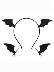 3 件万圣节蝙蝠发夹蝙蝠翅膀头带卡通蝙蝠耳朵头带发饰角色扮演服装黑色非常适合万圣节和圣诞节派对装饰