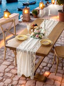 1pc Elegant Lace Table Runner, French Romantic Lace Hollow Decor Table Runner/Mat, Suitable For Home Table Decoration, Living Room, Dining Room, Wedding, Party, Holiday