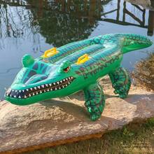 1pc Inflatable Green Crocodile Floating Board, Swimming Equipment - Green - View 5