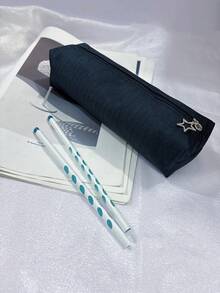 1 件简约黑色大容量五星拉链多用途文具收纳铅笔盒，适用于学校用品，返校 - 單件 - 查看 4