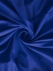 女士高腰 V 领阔腿连体裤不对称套装（配腰带） - 藍色 - 查看 4