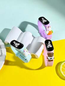 Set de 3 relojes deportivos infantiles M3 con nueva pantalla digital LED de pantalla táctil, con diseños de osito, arcoíris, caballo, zanahoria y conejito blanco, perfecto para actividades al aire libre, viajes y un regalo versátil para compañeros de clase, amigos y vuelta al colegio - Multicolor - Ver 5