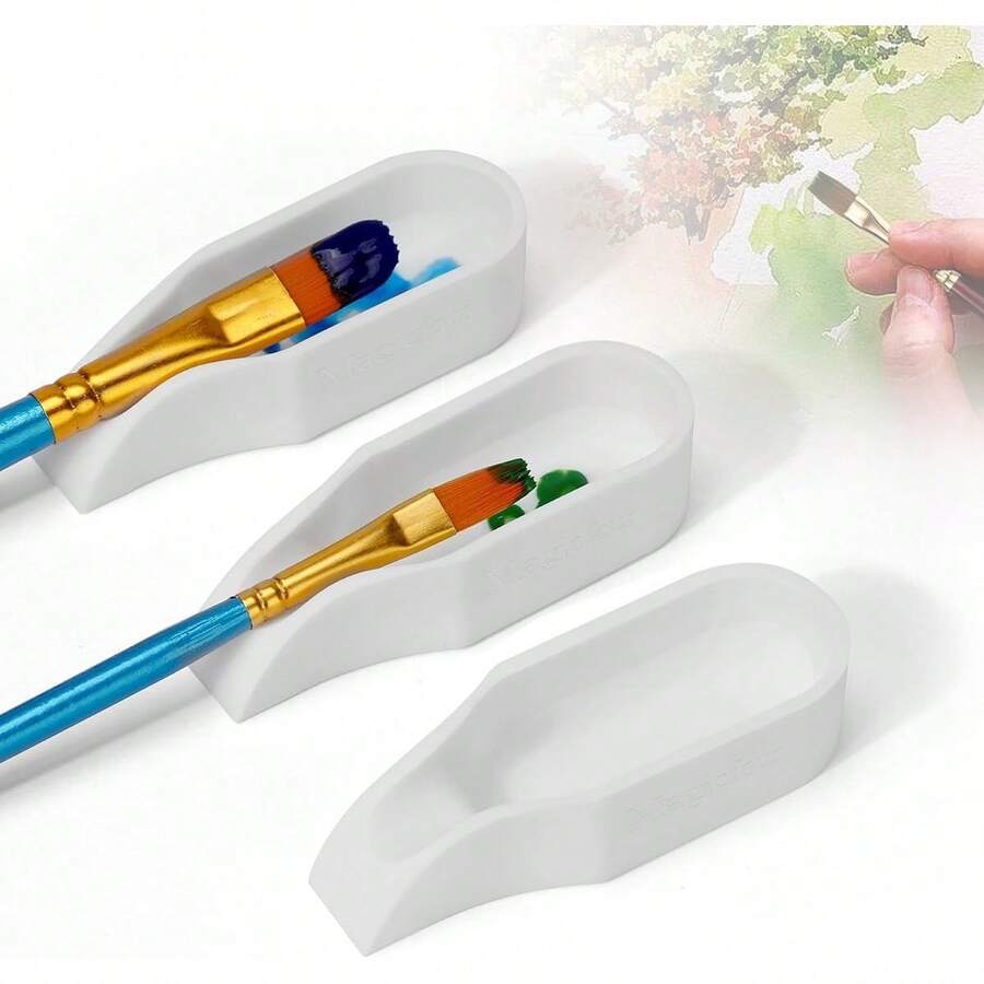 Magicfour Silicone Paint Brush Rest Holder For Watercolor Oil Acrylic Painting Brush, 3 Pcs Artist Brush Holder Caddy Organizer Solution For Painting Accessories- Space Saving Design
