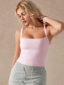 NcmRyu 1pc Women's Sexy High Elasticity Racerback Sports Camisole With Chest Pads - Pink - View 6