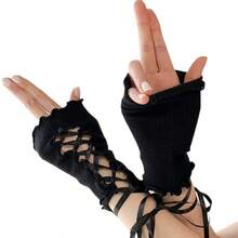 Tie Cuff Fingerless Gloves, Retro Aesthetic Y2K Style, Sexy & Fashionable DIY Sleeve Cuffs, Suitable For Spring/Summer