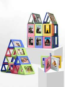 1pc Refrigerator Magnet, 3-Inch Photo Frame, DIY Foldable Magnetic Plate, 3-Inch Magnetic Display Frame, Mini Card Magnetic Photo Frame, Suitable For School Supplies, Back To School Season - Multicolor - View 5
