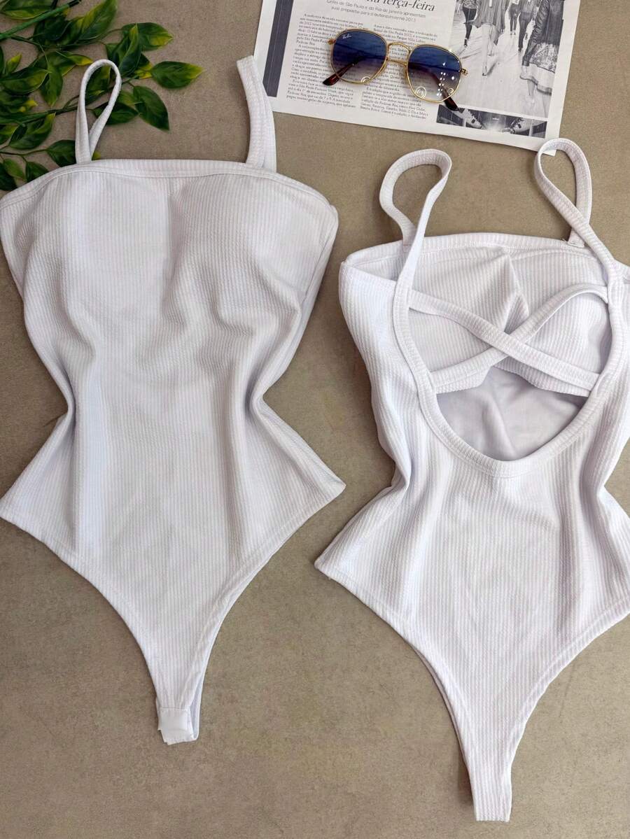 Women's Bodysuit With Braided Straps, Anarruga Fashion Blogger - White - View 1