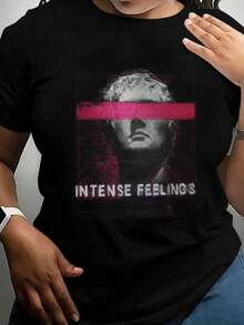 Intense Feelings Statue Graphic T-Shirt - Women's Casual Short Sleeve Crew Neck Tee, Soft Cotton Blend,  Aesthetic, Perfect For Everyday Wear, Grunge Style, Plus Size Available - Black - View 1