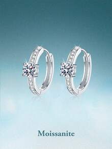 rainonme 1 Pair 0.6ct Elegant Moissanite Earrings For Women Blingbling Beach Elegant Party S925 Earrings All Seasons Fashionable Classic Wedding Jewelry, High-Quality Women's Jewelry, Ideal Choice For Daily Wear And Vacation, Engagement Wedding Anniversary Birthday Christmas Gifts Special Occasions Day Gift, Sparkling Gorgeous Jewelry, Graduation Seasons Gifts, 2025 Summer Beach Vacation Style Jewelry - 0.3ct*2 - View 1