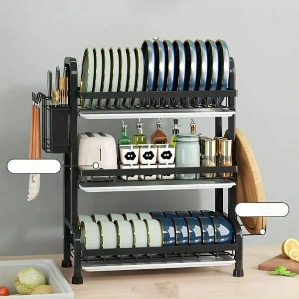 Keukenopbergrek met 2/3 lagen, multifunctionele zwarte organizerplank, combineerbaar rek, geen montage vereist, organizer voor in de keuken, ruimtebesparend, geschikt voor decoratie in alle seizoenen