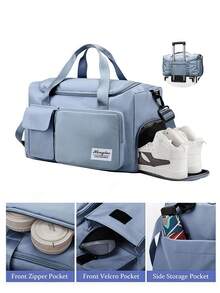 1 pieza Bolso de fitness/yoga, con compartimento para zapatos y separador de ropa húmeda, material duradero beige, bolsa de viaje, bolsillo de separación seco y húmedo, bolso ligero de mano, bolso de fin de semana, unisex, adecuado para entrenamiento, viaje, fitness, natación, avión, viaje de negocios y vacaciones - Multicolor - Ver 2
