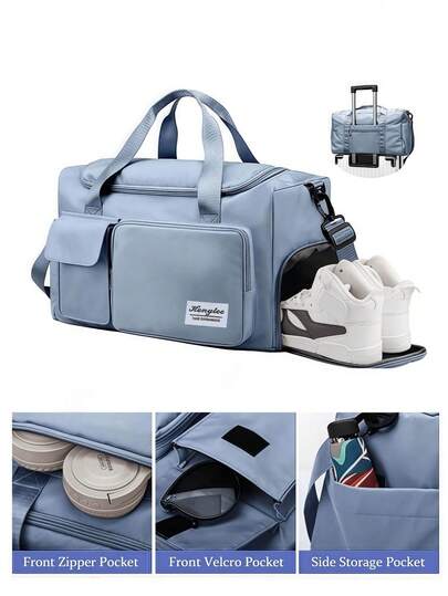 1pc Fitness/Yoga Sling Bag/Sports Bag, With Shoe Compartment And Wet Clothes Separator, Beige Durable Material, Travel Bag, Dry & Wet Separation Pocket, Lightweight Handbag, Weekend Overnight Bag, Unisex, Suitable For Workout, Travel, Fitness, Swimming, Airplane, Business Trip & Vacation