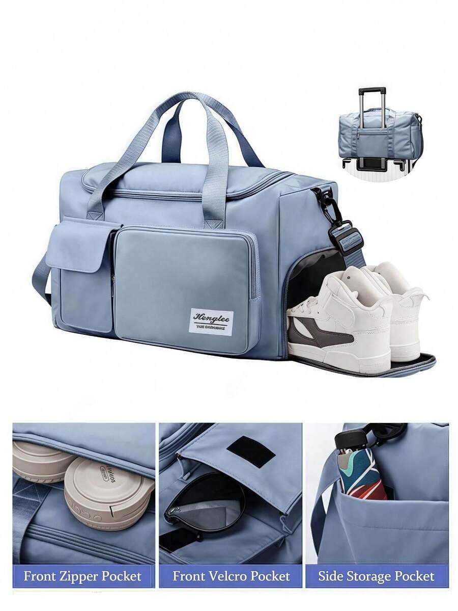1 pieza Bolso de fitness/yoga, con compartimento para zapatos y separador de ropa húmeda, material duradero beige, bolsa de viaje, bolsillo de separación seco y húmedo, bolso ligero de mano, bolso de fin de semana, unisex, adecuado para entrenamiento, viaje, fitness, natación, avión, viaje de negocios y vacaciones