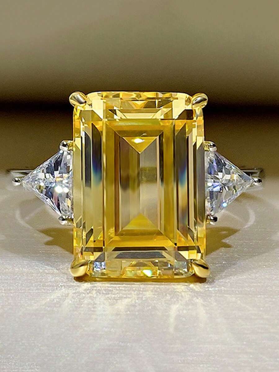 Minimalist Fashion Yellow Square Zirconia Ring, Party/Birthday Gift For Women