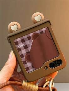 Ốp lưng điện thoại màu nâu mờ hình trái tim dễ thương có giá đỡ tai nghe, tương thích với Samsung Galaxy Z Flip7 Flip6 ZFlip5 ZFLIP4 Flip3, kèm dây đeo nylon chống rơi, có thể gập lại, vỏ cứng PC. - màu nâu - Xem 6