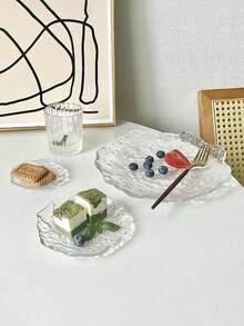 日式不对称玻璃盘子、粉色圆形甜点托盘、寿司、水果和牛排创意餐具餐盘、生日和情人节粉色浪漫托盘、高端家用/餐厅盘子。 - 彩色 - 查看 3