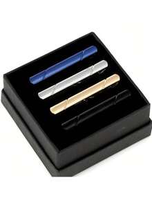 4件套缎面领带夹礼盒装，高端时尚商务婚礼伴郎正式领带夹，男士饰品 - 4pcs(附禮盒) - 查看 4