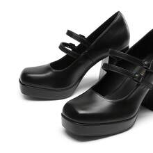 Women's Platform Mary Jane High Chunky Closed Square-Toe Heels Block Double Strap Dress Pumps Y2K Fashion Party Dating Shoes - 黑PU - 查看 8