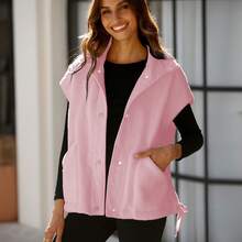 Women's Fuzzy Fleece Vest Oversized Casual Sleeveless Fuzzy Sherpa Jacket Winter Warm Button Down Gilet Outerwear With Pockets Puffer Vest For Women  Plain    Casual    Fuzzy  Pocket  Zipper    Daily - 粉色 - 查看 2