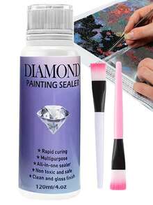 Diamond Painting Sealant Fixation Glue - Diamond Painting Puzzle Artwork Dedicated Solidifying Glue Sealant, Anti-Falling Diamond Fixative Brightening Agent, DIY Diamond Painting Tool, Brush Included